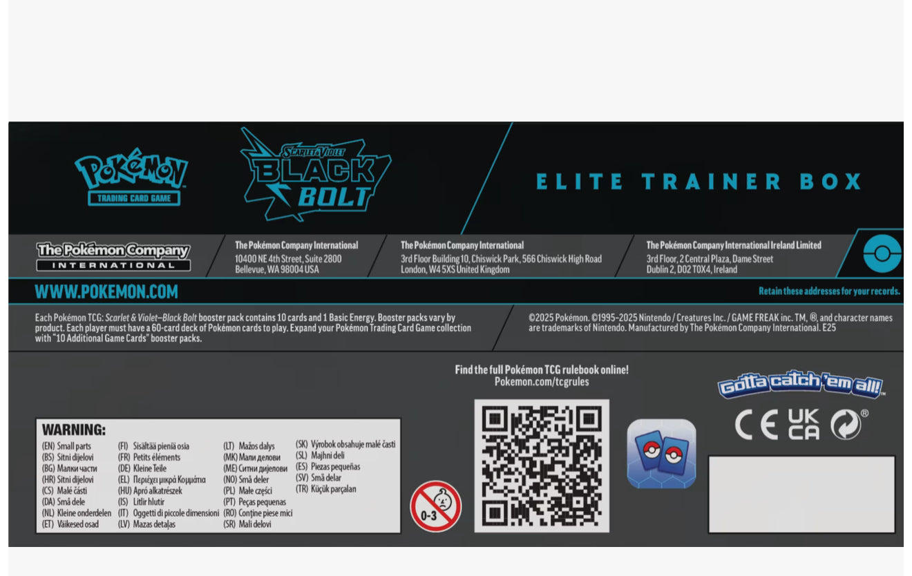 Pokemon Trading Card Game: Black Bolt Elite Trainer Box