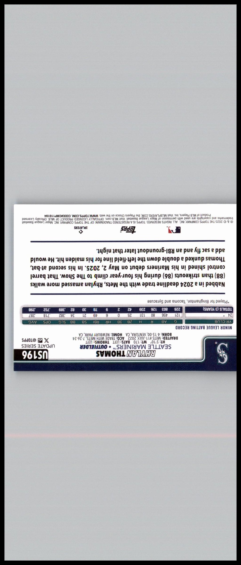 2025 Topps Update #US196 Rhylan Thomas Topps Logo Foil