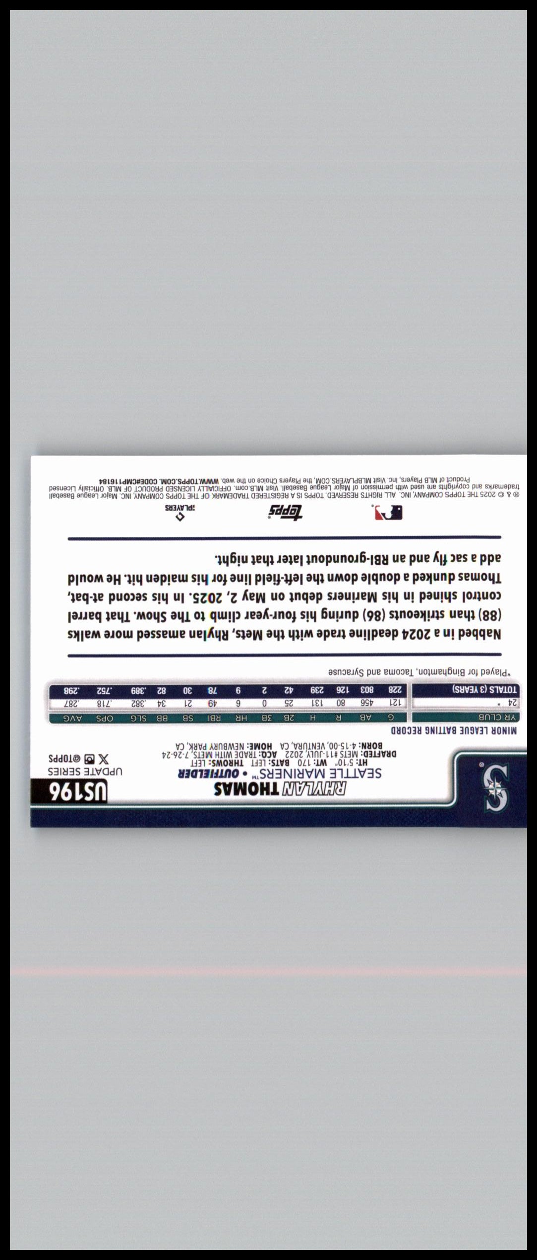 2025 Topps Update #US196 Rhylan Thomas Topps Logo Foil