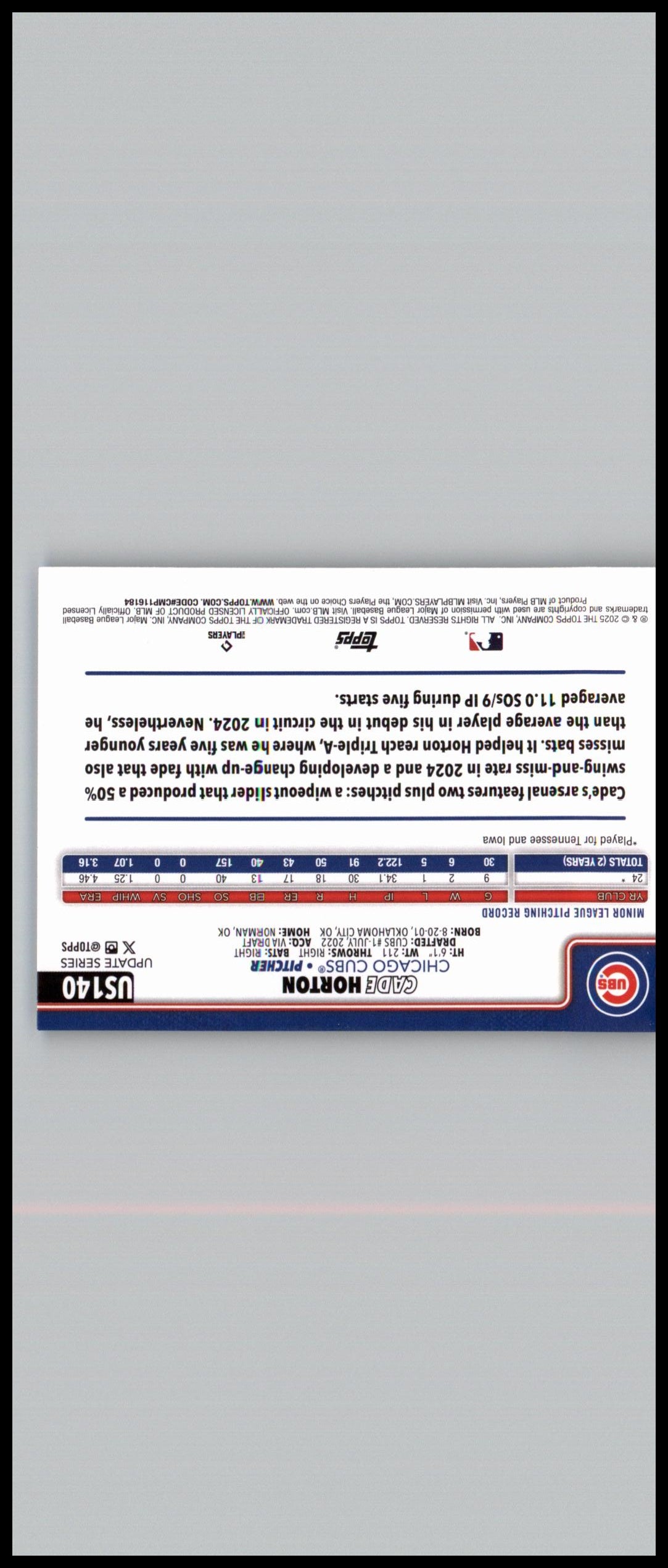 2025 Topps Update #US140 Cade Horton Topps Logo Foil