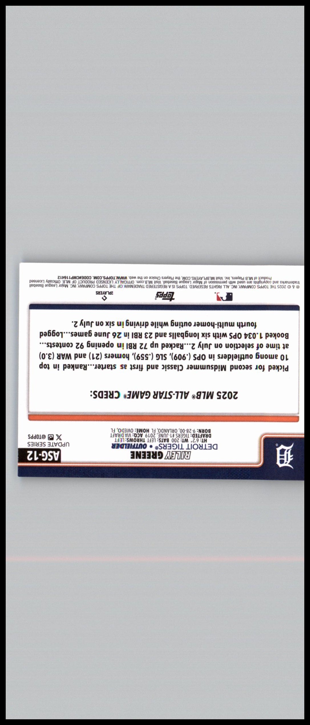 2025 Topps Update #ASG-12 Riley Greene 2025 All-Star Game