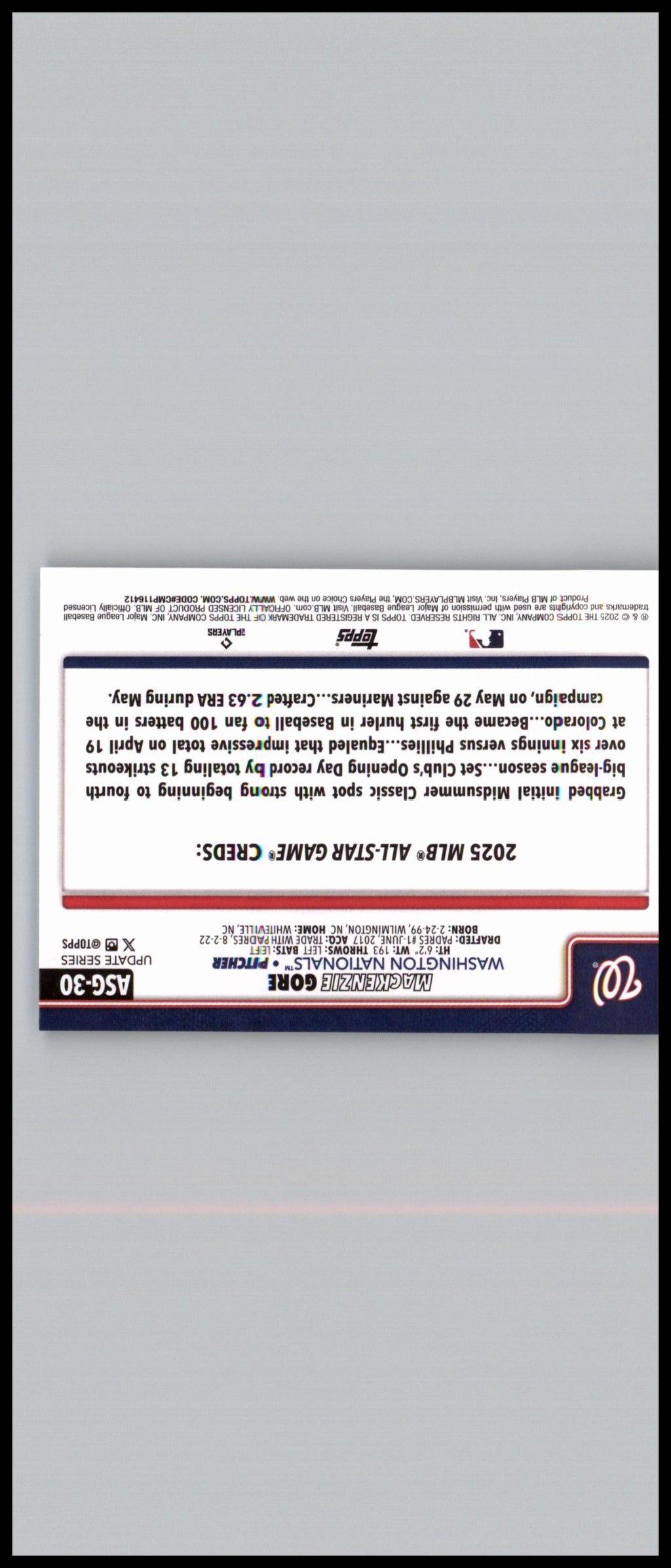 2025 Topps Update #ASG-30 MacKenzie Gore 2025 All-Star Game
