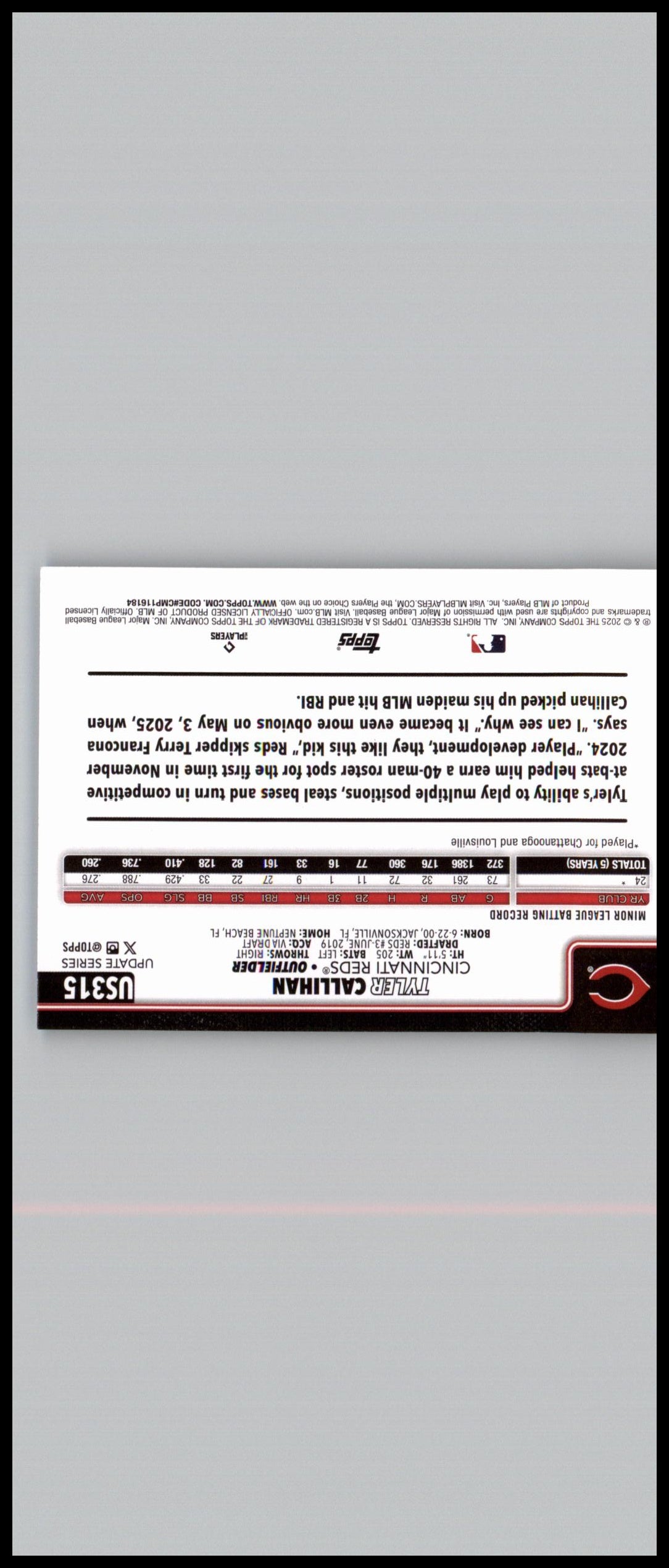 2025 Topps Update #US315 Tyler Callihan Topps Logo Foil