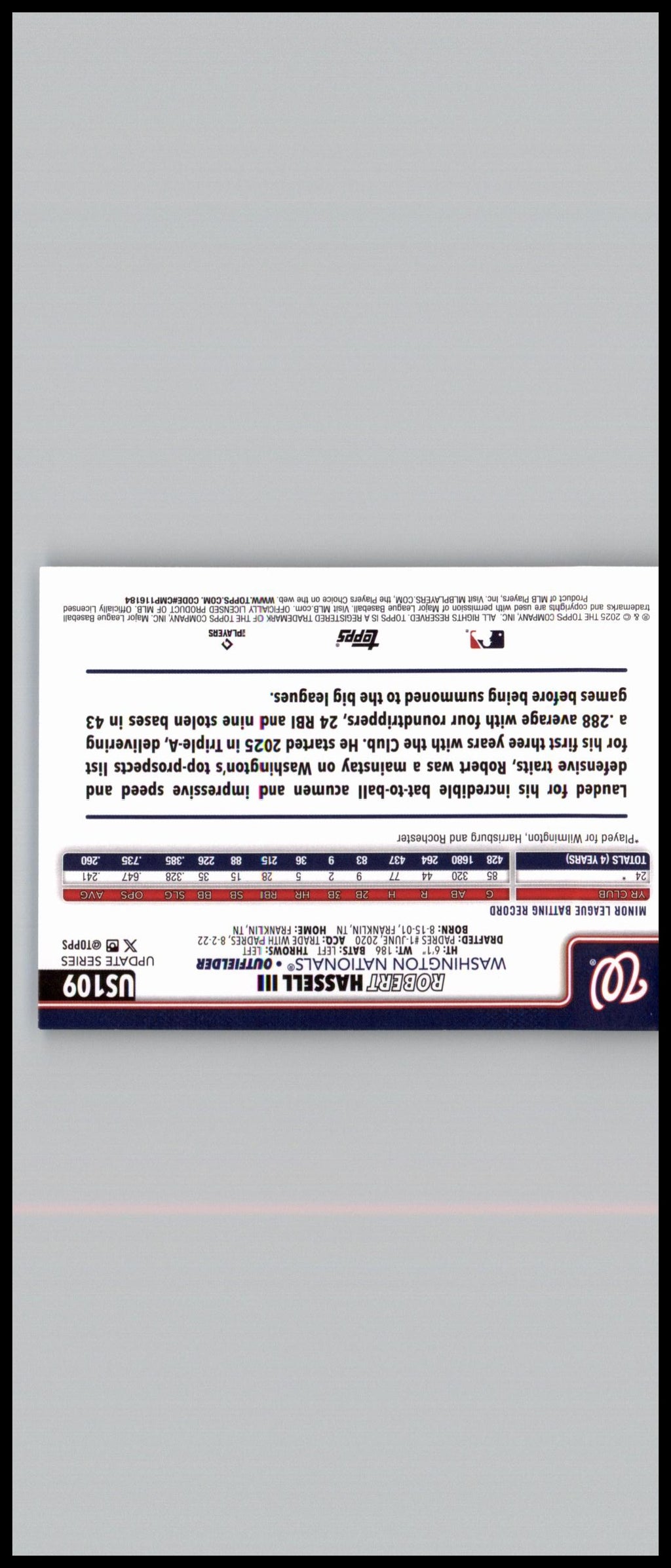 2025 Topps Update #US109 Robert Hassell III Topps Logo Foil