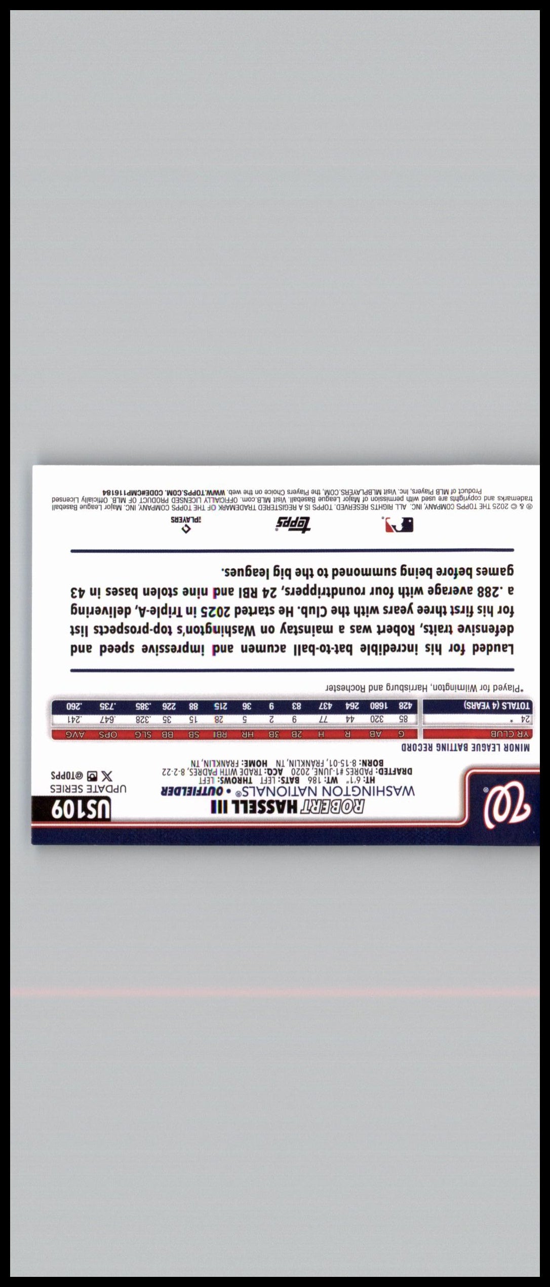 2025 Topps Update #US109 Robert Hassell III Topps Logo Foil