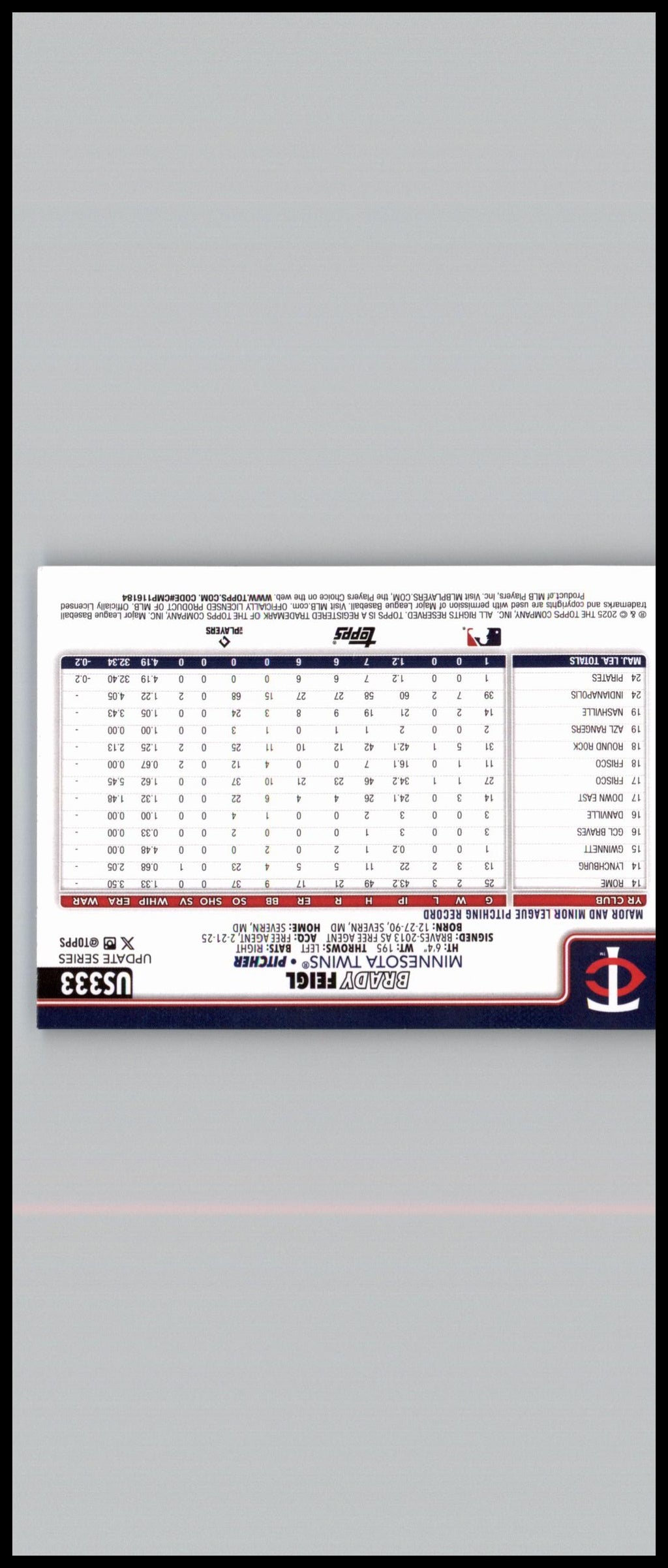 2025 Topps Update #US333 Brady Feigl Topps Logo Foil
