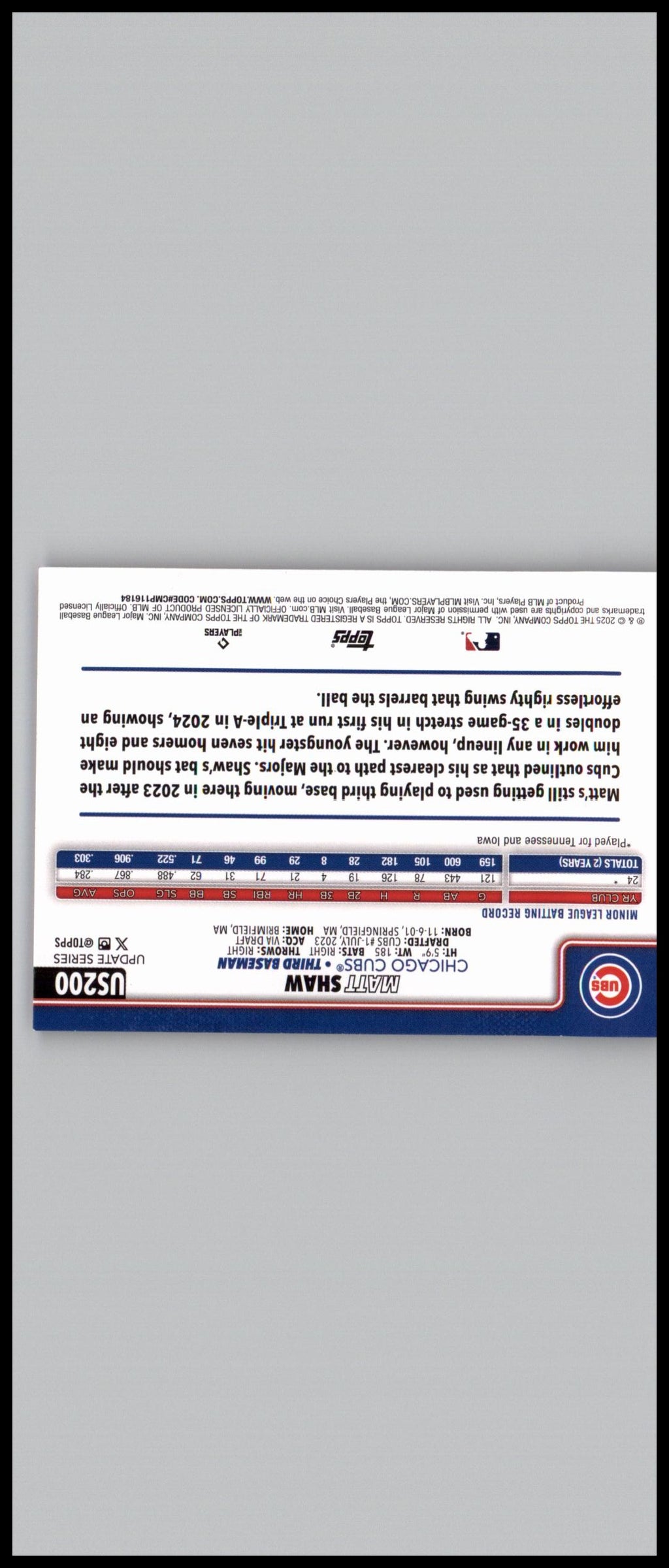 2025 Topps Update #US200 Matt Shaw Holiday
