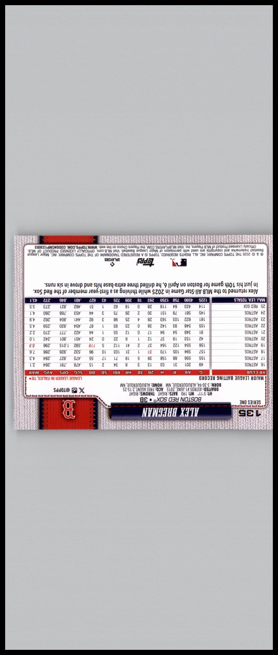 2026 Topps #135 Alex Bregman Spring Training