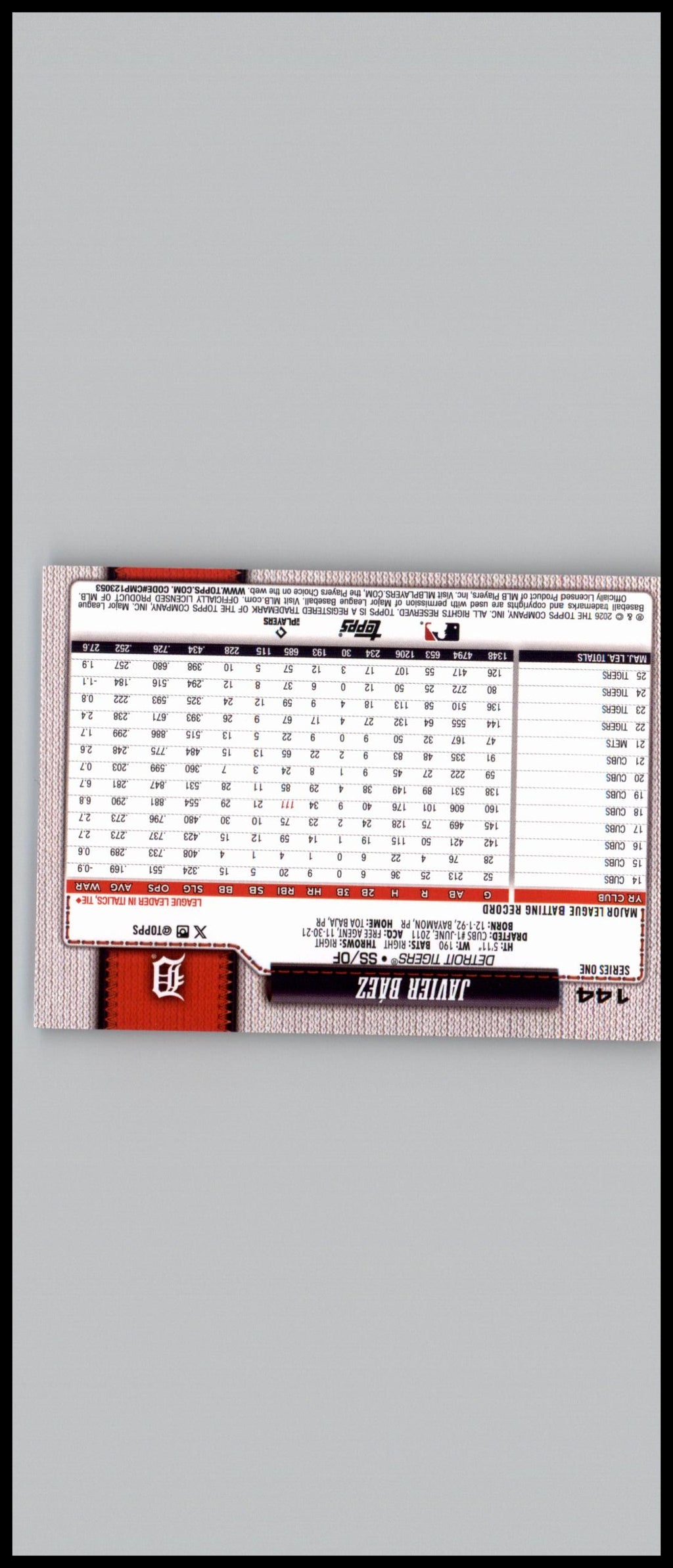 2026 Topps #144 Javier Báez Silver Crackleboard Foil Board