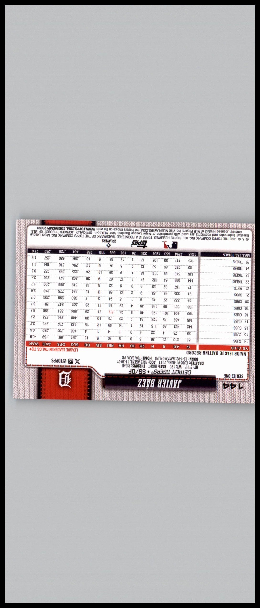 2026 Topps #144 Javier Báez Silver Crackleboard Foil Board